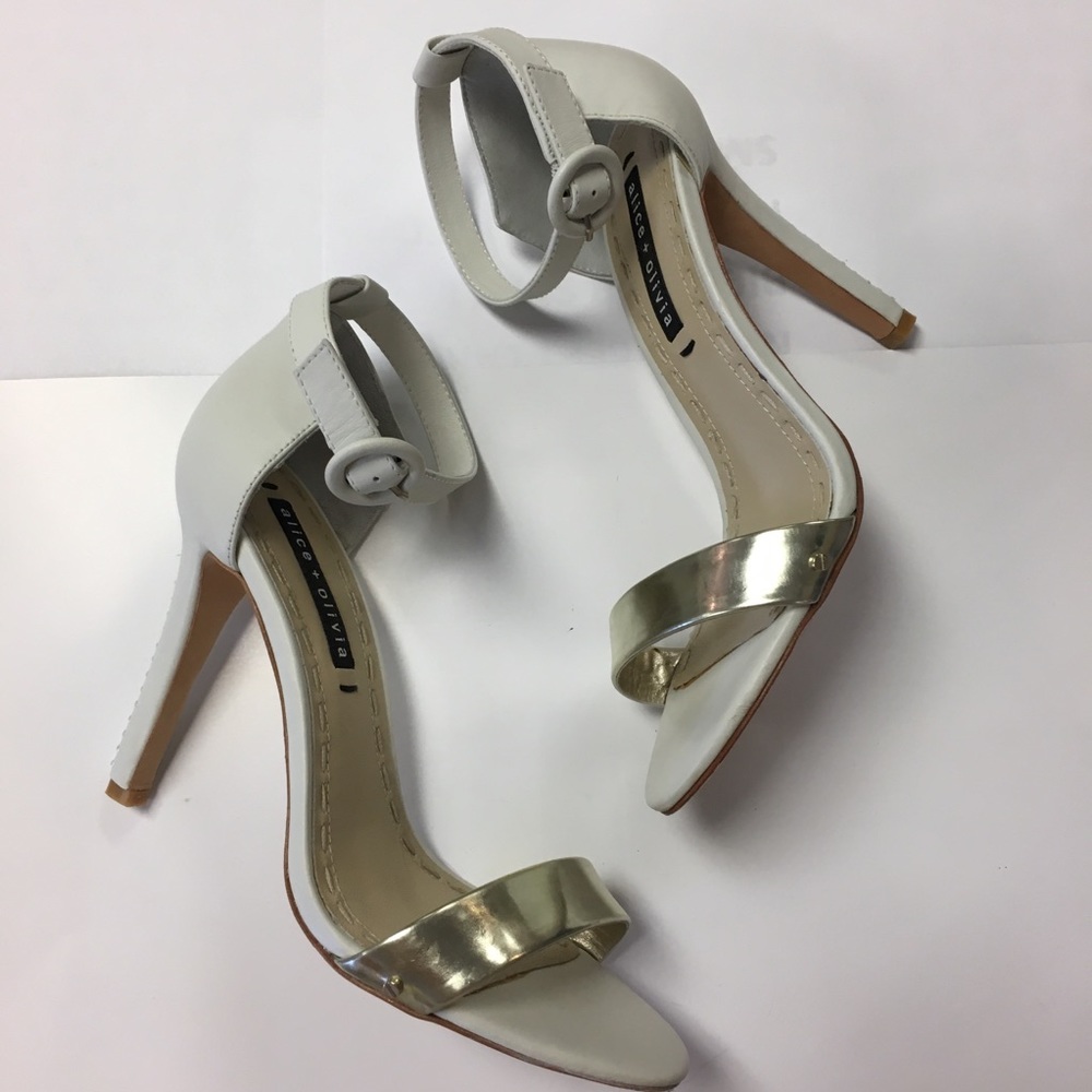 Alice + Olivia White and Gold Heels
